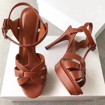 ZALAVOR Nuevo Real Sandalias de Cuero de las Mujeres del Talón de 14 cm de Plataforma Zapatos de Fiesta de la Moda Club de Mujer Calzado de Tamaño 34-41