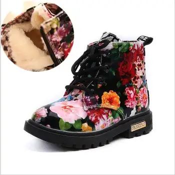 Zapatos de niños Floral Martin Botas para Niñas, Botas Elegante de la Impresión de la Flor de la PU de Cuero Zapatos de Niño con Suela de Goma Botas de la Marca Bottes