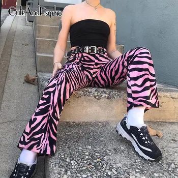 Zebra Impreso para la Mujer pantalones de Chándal, Ropa Suelta Recta Corredores de las Mujeres y2k Pantalones Harajuku Estilo coreano Pantalones Cuteandpsycho