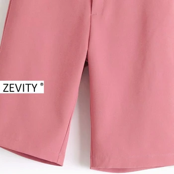 Zevity de las Nuevas mujeres de color sólido kneeth longitud de los pantalones de la oficina de damas casual bolsillo recto pantalones cremallera elegante pantalones mujer P898