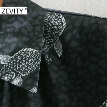 Zevity de las Nuevas Mujeres de la Vendimia de Impresión Dobladillo Anudado Casual Kimono Blusa de Señora de la Oficina Animal Patrón de la Camisa Chic Chemise Blusas Tops LS7292