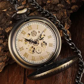 Único Madera Circel De Engranajes Dial De Bronce Antiguo Mecánico Reloj De Bolsillo Hombres Vintage Grabado Fob De La Mano De Viento Steampunk Reloj De Las Mujeres